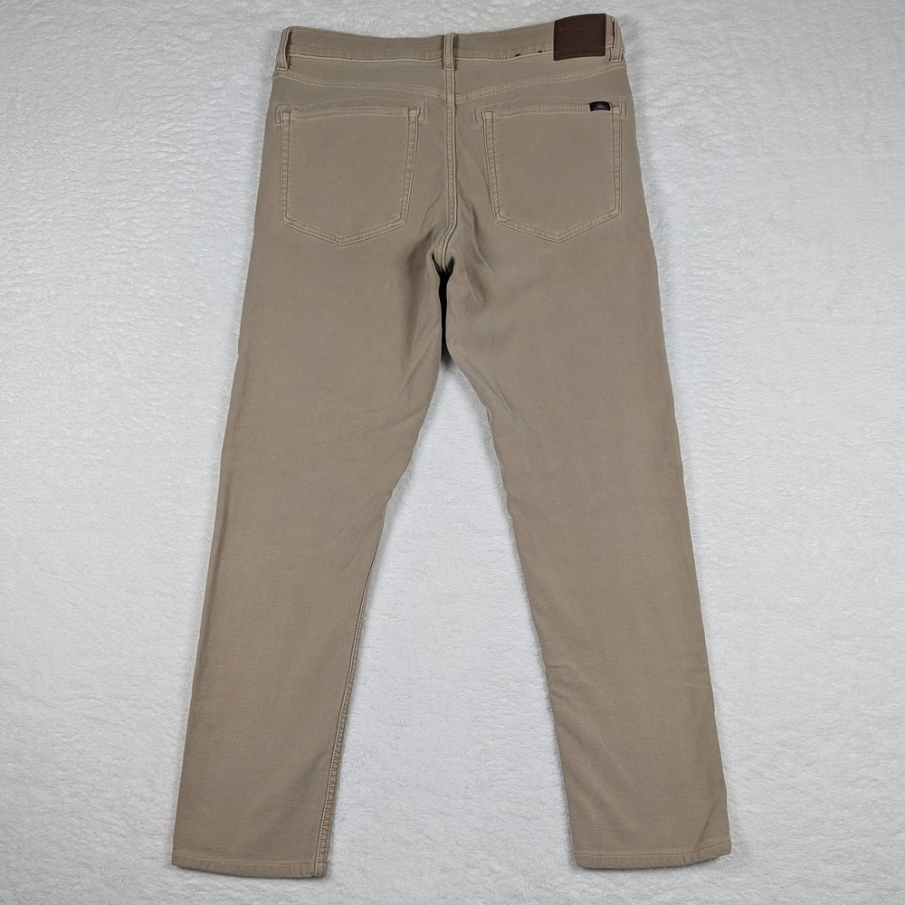 Faherty Jeans Mens 32x32 Beige Slim Straight Stretch Denim Pants Leather Patch - Picture 11 of 13